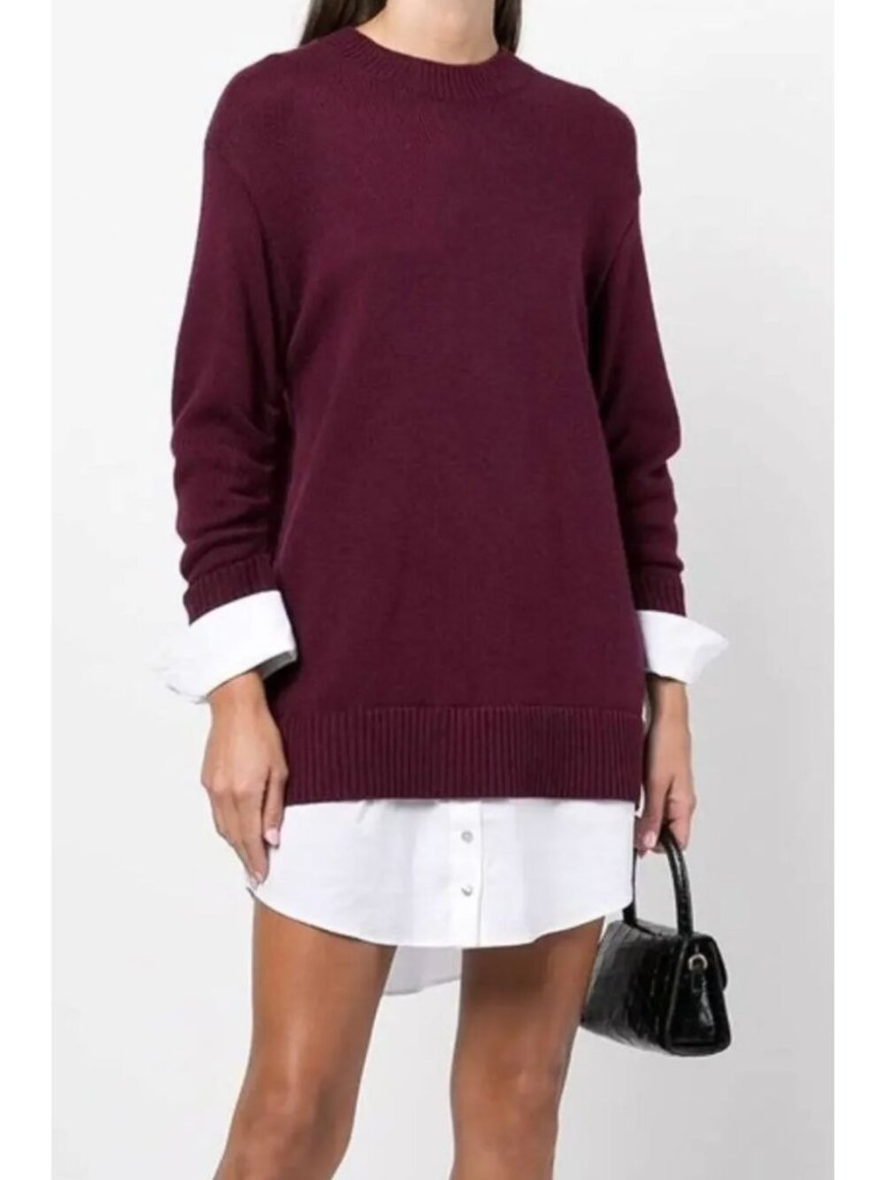 NWT Cinq à Sept Collar Santina Sweater Dress Wool Cashmere Burgundy Small